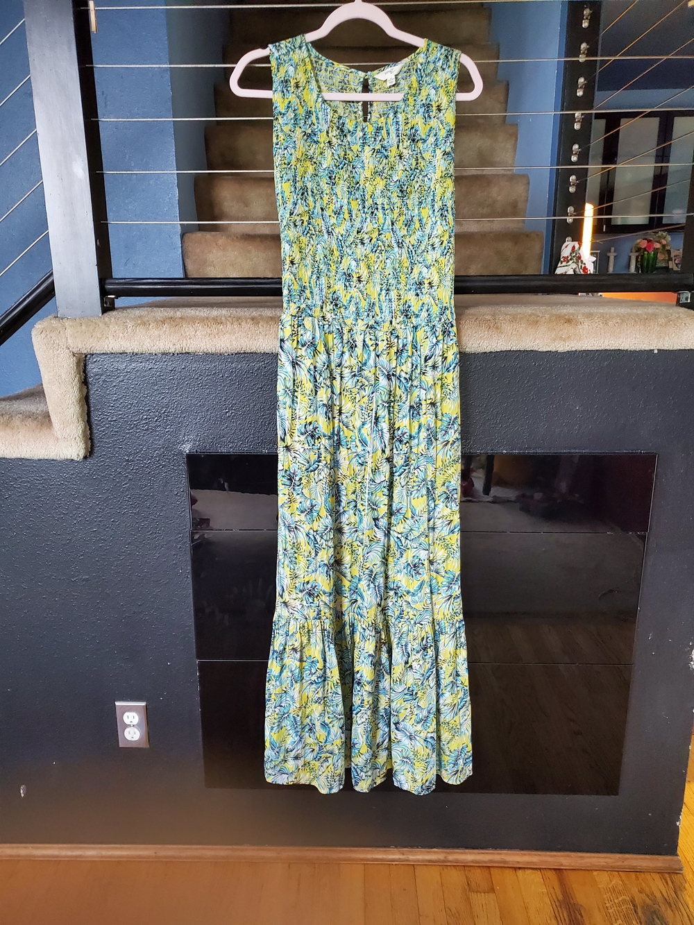 Terra & Sky Sleeveless Floral Maxi Dress in Yellow and Blue